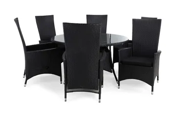 Thor Matgrupp Ø140 + 6 Jenny Ställbar Fåtölj m Dyna - Svart/Svart/Svart - Products - Utemöbler & utemiljö - Utegrupp - Matgrupp utomhus