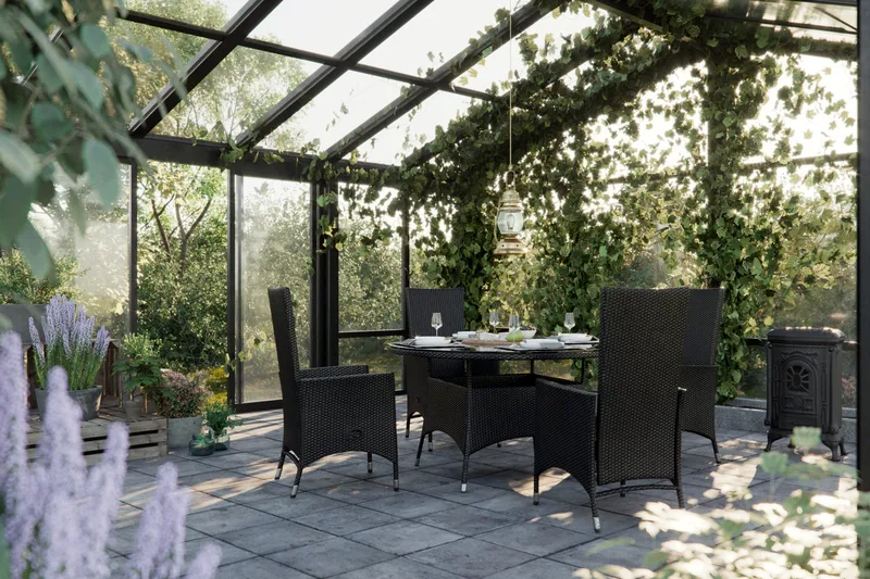 Thor Matgrupp Ø140 + 6 Jenny Ställbar Fåtölj - Svart - Products - Utemöbler & utemiljö - Utegrupp - Matgrupp utomhus