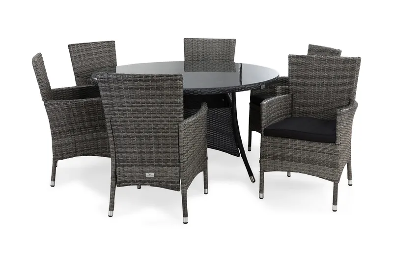 Thor Matgrupp Ø140 + 6 Thor Fåtölj m Dyna, Svart/Grå/Svart