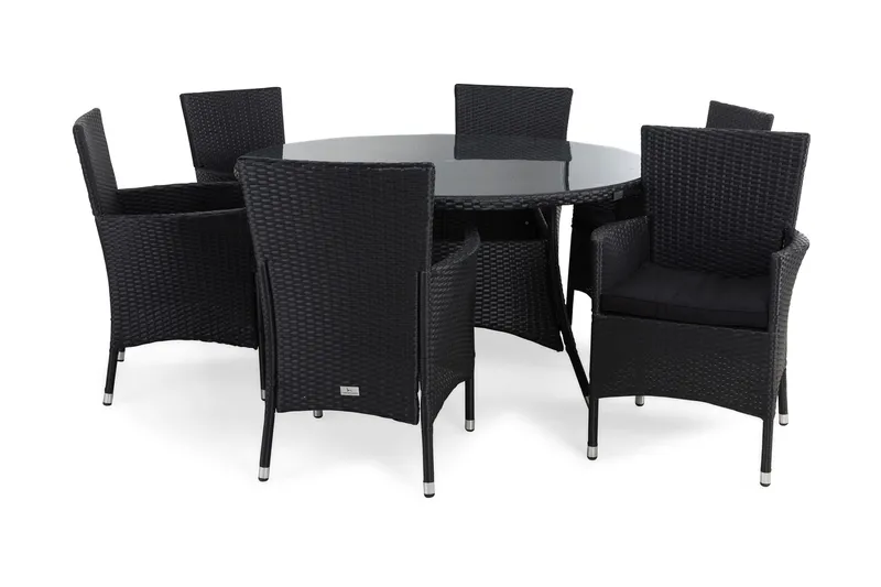 Thor Matgrupp Ø140 + 6 Thor Fåtölj m Dyna, Svart/Svart/Svart