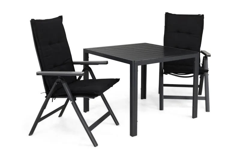 Tunis Matgrupp Utomhus 90x90 + 2 Monaco Light Positionsstol m Dyna, Svart/Grå