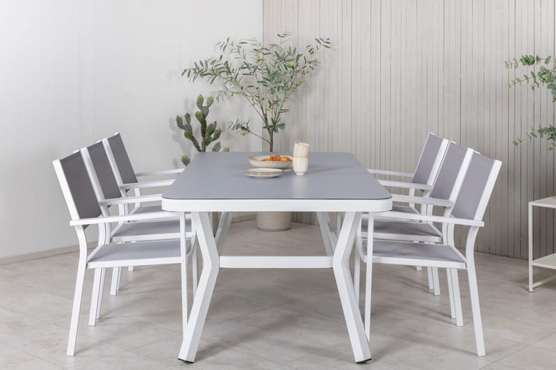 Virya Matgrupp Utomhus 200cm + 6 Copacabana Stapelbara Matstolar Utomhus Vit - Venture Home - Products - Utemöbler & utemiljö - Utegrupp - Matgrupp utomhus